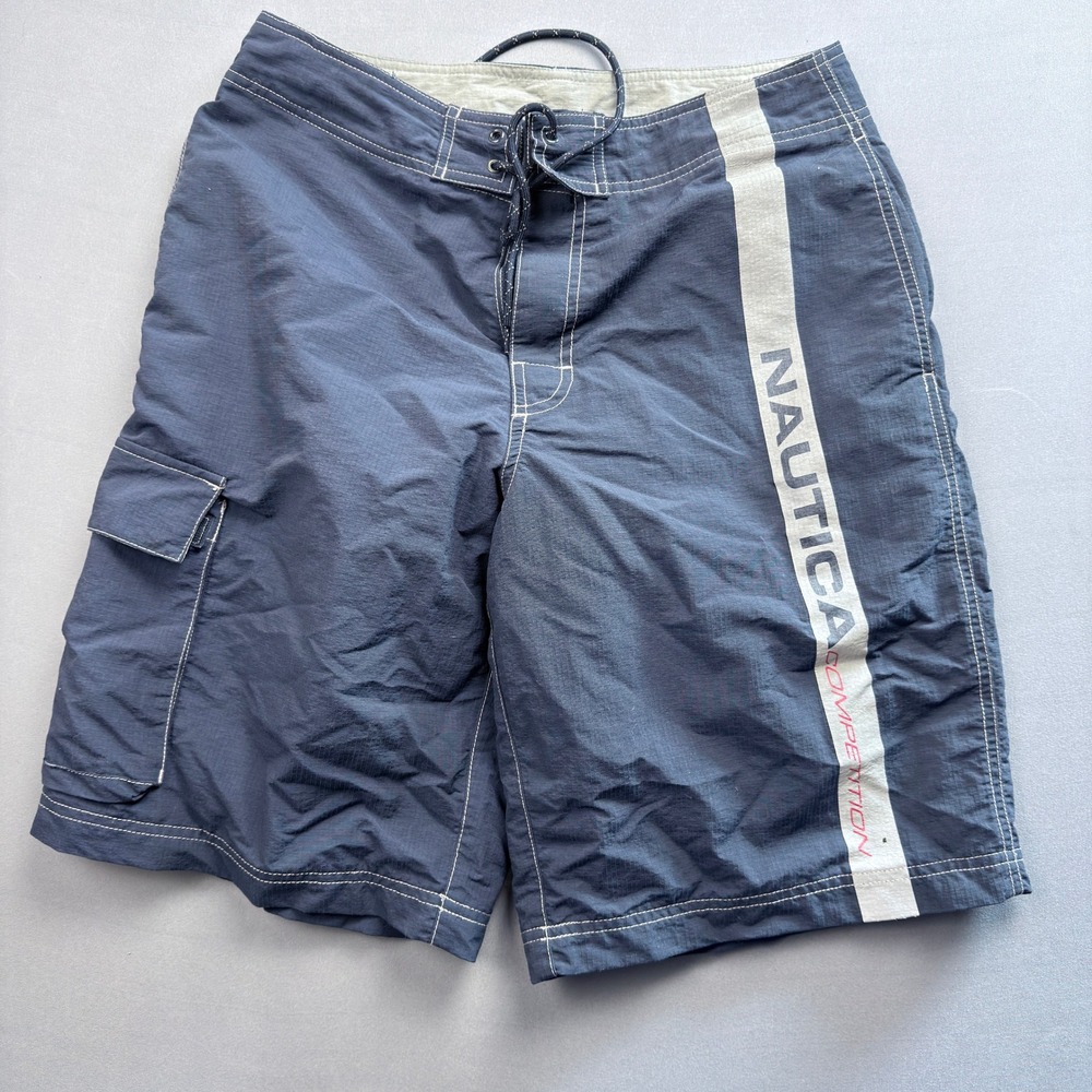 Nautica Competition Navy Blue Board Shorts Swimming Athletic Beach‎ Wear 30W
